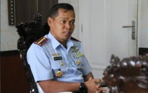 TNI AU. Komandan Lanud Dhomber Kolonel Pnb Sidik Setiyono, S.E., M.Han., menerima kunjungan Kerja Kepala BNNP kaltim Brigjen Pol Drs. Edhy Moestofa, MH., CFrA